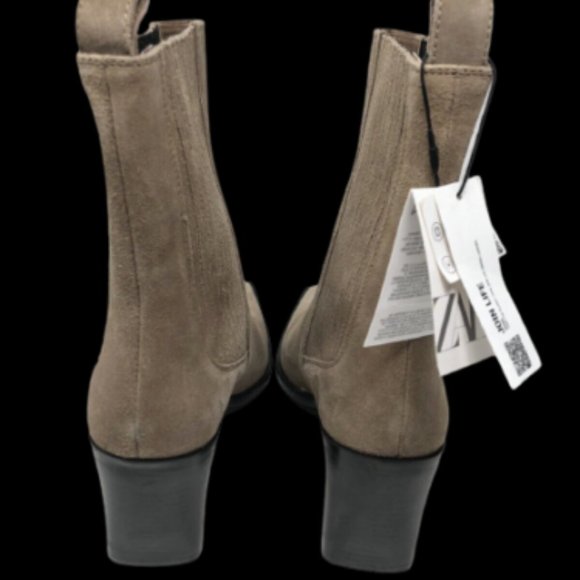 Zara Suede Leather Cowboy Ankle Boots Size 11 - Picture 4 of 6